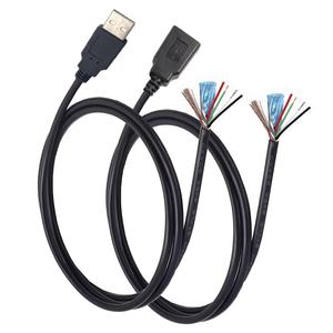 2 x 2 Pcs USB A Male & Female Plug Aluminum Foil Shielded Twisted Pair Bare Wire Open End Cable 6.6Ft(200cm) 4 + 1cores Power and Data Transmission Pigtail Repair Tin on The Tail Cable Cord