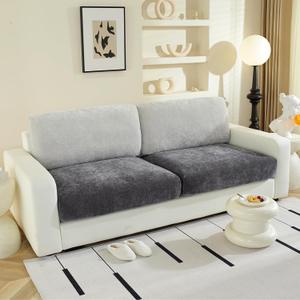 Couch Cushion Covers for L Shaped Sectional Sofa  Softer Chenille Sofa Covers Washable, Non-Slip Stretch Couch Covers & Individual Seat Cushion Slipcovers (2 Piece, Dark Grey)