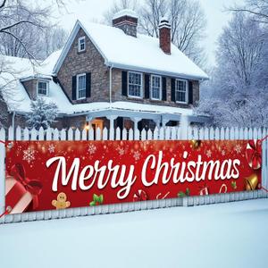 KatchOn, Huge Christmas Yard Banner - 120x20 Inch | Outdoor Merry Christmas Banner for Christmas Party Decorations | Merry Christmas Sign Outdoor, Outdoor Christmas Decorations for Home and Office (red)
