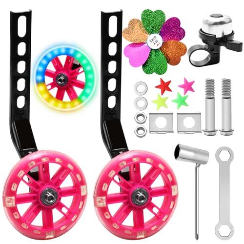 Bike Training Wheels for Kids Mute Flash Pink Bicycle Training Wheels for 12 14 16 18 20 inch Bike Training Wheels for Single Speed Bicycle（Pink）