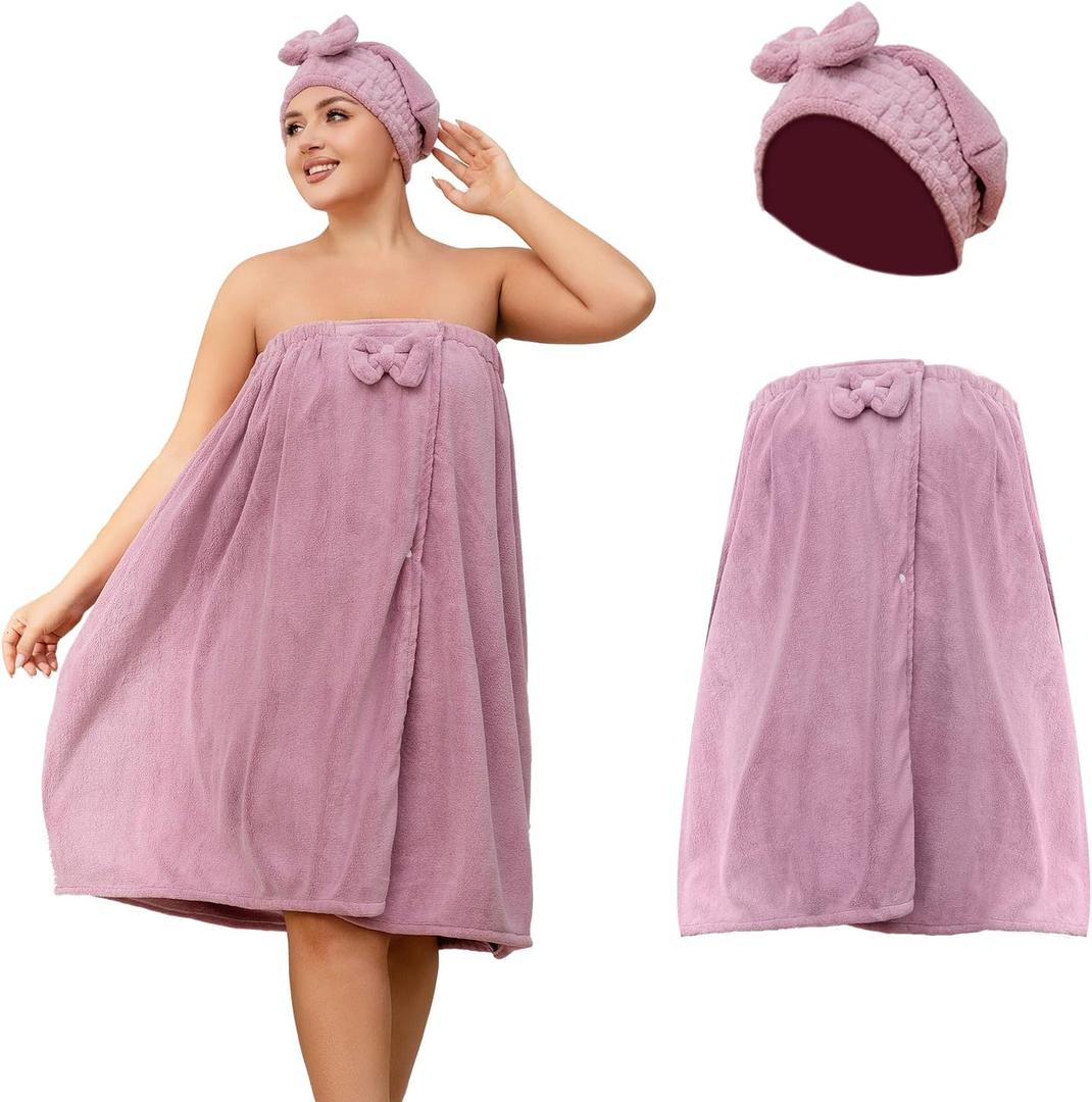 Towel Wrap for Women Plus Size (XXL-XXXXL), Lightweight Spa Bath Wrap Set Soft Comfortable Absorb Water Bath Towel + Hair Drying Towel Set Oversized Body Wrap