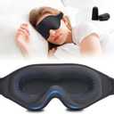 3D Sleep Mask with Earplugs, 100% Light Blackout Eye Mask for Sleep, Washable Sleeping Mask, 0 Pressure Eye Covers for Sleep with Wider Adjustable Strap, Only 1.3oz Light Soft Sleeping Mask (Black)