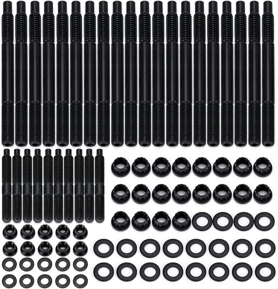 12-Point Cylinder Gasket Head Stud Bolts Nuts Kit Compatible with Chevy 2004-2019 LS1 LS3 5.3L 5.7L 6.0L /LS6 L98 4.8L 5.3L 6.0L Engines