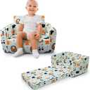 Kids Sofa, Comfy 2-in-1 Toddler Couch Fold Out, Convertible Sofa to Toddler Lounge Chair for Boys and Girls (Animal, Green)