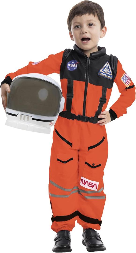 Spooktacular Creations Astronaut Costume with Helmet, Space Suit for Toddler, Kids Astronaut Halloween Costume for Cosplay (3T (3-4 yrs), Orange)