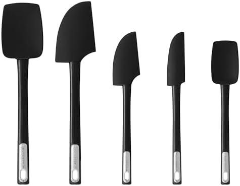 Pack Of 2 Premium Silicone Spatula Set, JXWING Flexible Heat Resistant Non-slip Handle Baking Cooking Rubber Spatulas, Black