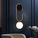AMARTIZ Mid Century Gold Wall Sconce Set of 2 Modern C-Shape Linear Wall Light with Milk Glass Shade Wall Lamp for Bedside Dining Room Bathroom Living Room