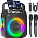 Karaoke Machine,60W Portable Bluetooth Karaoke Speaker with 2 Wireless Microphones,6000mAh Battery 12H Playtime,TWS Stereo,RGB Light,Dual Diaphragm PA System for Adults,Kids,Parties,Singing,DJ