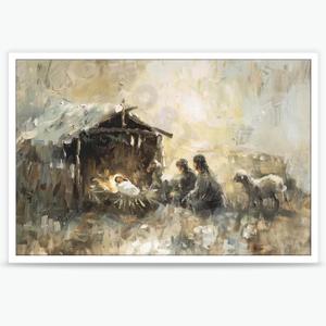 Vintage Nativity Scene Birth Of Baby Jesus Painting Poster Religious Painting Canvas Wall Decor Christian Catholic Wall Art Painting Church Home Room Aesthetic Decor 16X24 in Unframed (16L" x 24W")