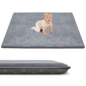 ACOMOPACK 1.3" Thick Baby Play Mat for Floor 79x118"-Large Water-Repellent&Non-Slip Memory Foam Mat for Kids,Toddlers,Soft Velvet Nursery Rug for Tummy Time&Crawling,Yoga,Tatami Style(Grey)