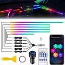 Dreamcolor Acrylic Interior Car LED Strip Light with USB/Type C/4-Port Cigarette Lighter,RGB 6 in 1 with 187 inches 650 LEDs Ambient Lighting Kits, Sound Active Function Neon Led Strips for Car