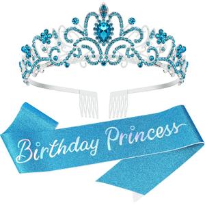 Birthday Girl Sash, Crown for Girls, Girls Tiara Blue Crown, Princess Crowns Happy Birthday Crowns, Tiaras for Girl, Birth Decorations, BirthdayGirl Headband, Birthdays Accessories
