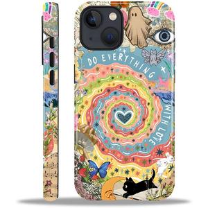 Case for iPhone 15, Hybrid 2-Layer Case, Shockproof Military-Grade Protection Durable Anti-Scratch Phone Case for Woman Man Boy Girl, Love Vibes Collage