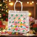 Harloon 24 Pcs Christmas Clear Plastic Gift Bags with Handle, PVC Goodie Candy Treat Bags Reusable Tote Bag for Xmas Winter Party Favor Gifts Supplies, 9.84"x 9.84"x 3.54"(Candy Cane)