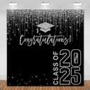 Class of 2025 Graduation Backdrop 10x10ft Black and Silver Congratulations Graduates Background Party Decorations 2025 Congrats Grad Banner Photo Booth Props