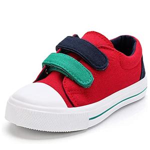 K KomForme Toddler Boys & Girls Shoes Kids Canvas Sneakers with Cartoon Dual Hook and Loops, Size 9 Toddler, Red