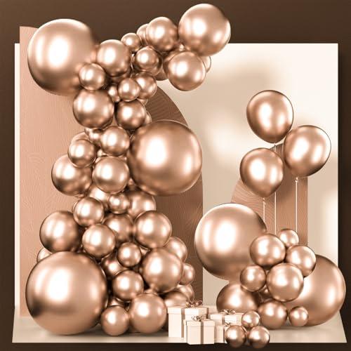 PartyWoo Metallic Rose Gold Balloons 140pcs Different Sizes of 18 12 10 5 Inch Chrome Champagne Gold Balloon Arch Kit for Birthday Anniversary Bridgerton Floral Party Decorations Rose Gold-G112