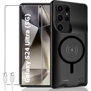 Battery Case for Galaxy S24 Ultra,12000mAh Portable Protective Smart Wireless Charging Case Support Carplay Compatible with Galaxy S24Ultra(6.8 inches)Rechargeable Extended Battery Charger Case(Black)