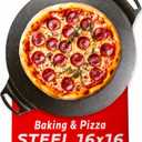 OLEEK steel pizza pan 16x16-carbon steel pizza pan for oven - round pizza steel - pizzas steel for oven - pizza steel pan - pizza pans - baking steel for ovens - pizza baking pan