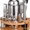 Cocktail Shaker Set,12 Piece 25oz Bartender Kit with Stand,Bar Set for Mixed Drink, Professional Bar Accessory : Shaker,Jigger,Strainer,Muddler,Liquor Pourers, House Warming Gifts (Silver)