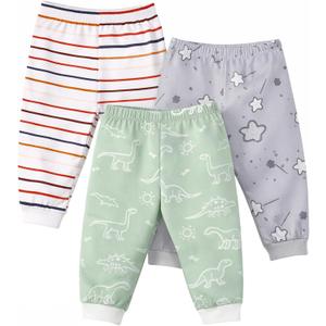 Baby Jogger Pants with Elastic Cuffs Stay-On Lightweight Toddler Joggers, Soft & Stretchy Baby Pants, 3-Pack 0-3 Months