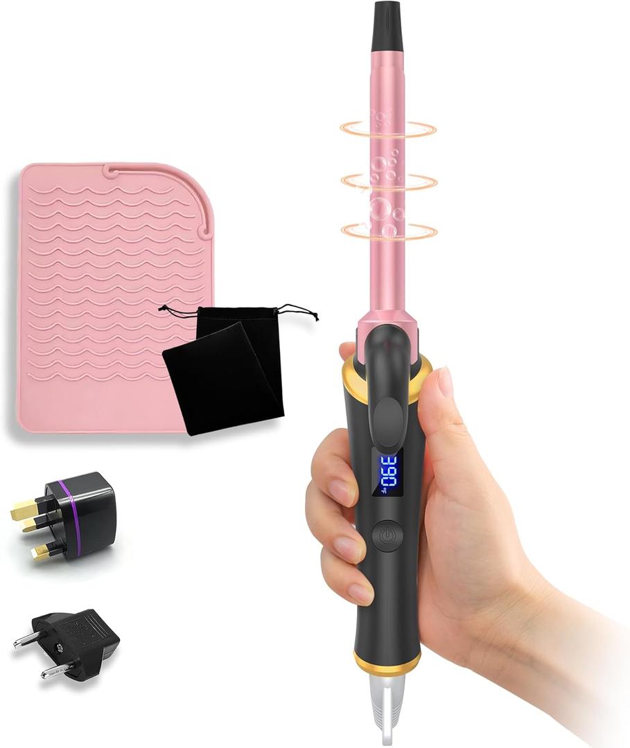 Ukliss Mini Curling Iron, 30s Fast Heat, 5 Temp Settings, Dual Voltage with UK/EU Plug, Auto Shut-Off & Heat Mat