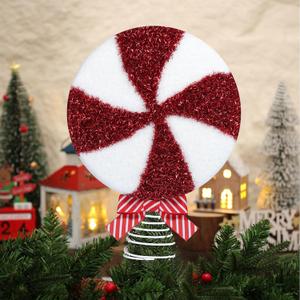 Christmas Candy Tree Topper 13.5 Inch Large Red Peppermint Candy Cane Christmas Tree Topper with Bow for Holiday Home Party Decor