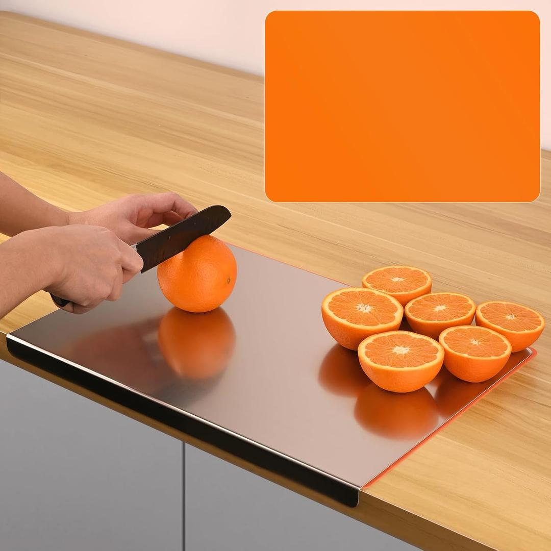 Large Stainless Steel Cutting Boards with Counter Lip, Cutting Board with Silicone Mat for Meat, Fruits, Vegetables, Bread (15.7 x 11.8 Inch)