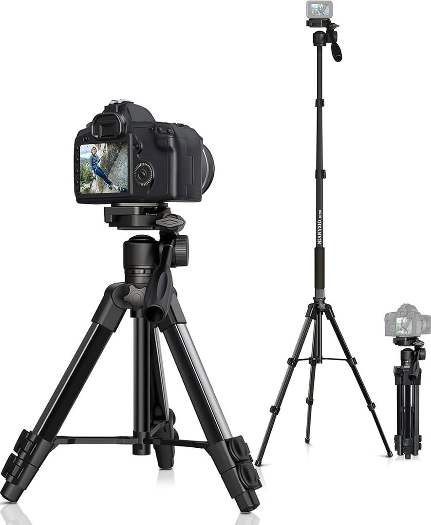 Camera Tripod 66.7 Inch, Patented 3-Way Rotating Portable Cameras Stand Professional Aluminum Travel Phone Camera Mount Monopod for Camera, Smartphone, Suitable for Various Live Vlogging