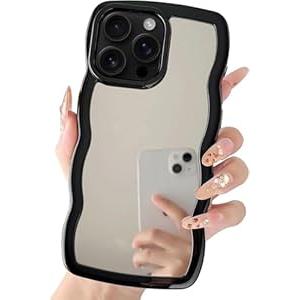 Jmltech for iPhone 16 Pro Max Case Cute Mirror Curly Women Girly Wave Frame Shape Silicone Shockproof Protective Phone Cases for iPhone 16 Pro Max Black
