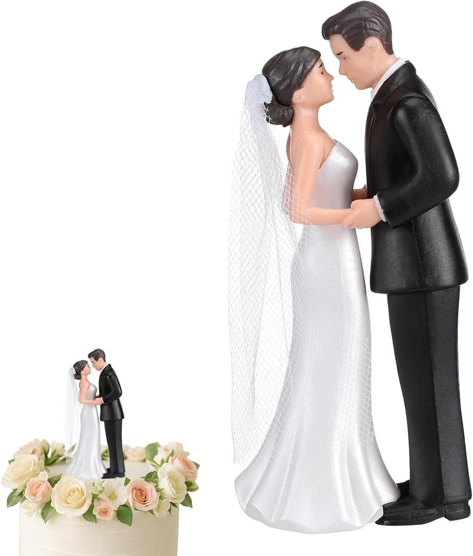 Remerry 4.5" Wedding Bride and Groom Cake Topper Vintage Elegant Wedding Cake Topper Couple Figurine Novios Para Pastel for Engagement Romantic Funny Couple Statue Anniversary(Romantic Era,White)
