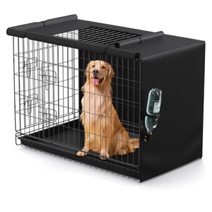 BROSYDA Dog Crate Cover - Privacy Kennel Cover Fits 42 inch Double Door Wire Crate, Heavy Duty 600D Oxford Fabric Dog Cage Cover with Top Window and Drinking Hole Design, Black, (Cover only)