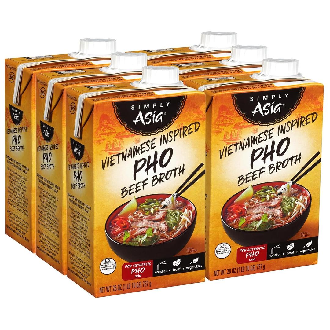 Simply Asia Vietnamese Inspired Pho Beef Broth, 26 fl oz (Pack of 6) (EXP 01/13/28)