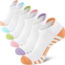 Airacker Athletic Running Ankle Cotton Socks, Low Cut Cushioned functional Anti-Blister Tab Sports Socks for Men Women 6pairs (Cotton White-multicolor)