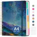 Large Spiral Lined Notebooks for Work with Removable Dividers & Tabs, 8.5"x11" Pretty Hardcover 5 Subject Notebook Journal for Women, College Ruled, Perfect for Study & Office Organization, 280 Pages,Starlit Peaks