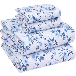 RUVANTI 100% Cotton California King Sheet Sets, 4 Pieces, Soft & Breathable Percale Weave Bedding, Deep Pocket 14", Hotel Standard, Crisp Cool Feel & Durable, Perfect Floral Sheets, Annual