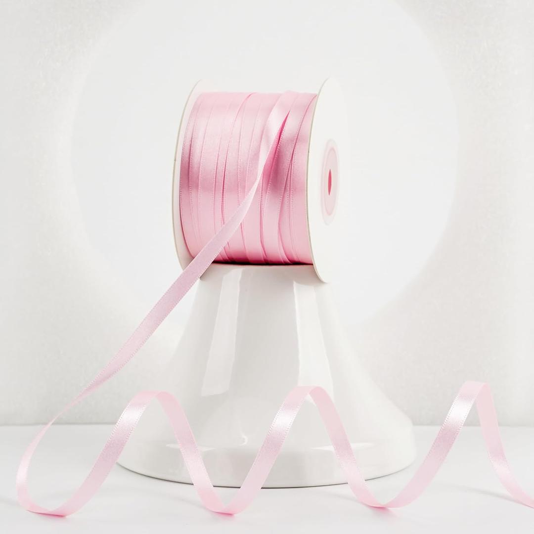 MEEDEE Pink Ribbon 1/4 Inch Lux Double Faced Satin 100 Yards Spool Light Pink Satin Ribbon for Crafts, Gift Wrapping, Ornaments, Holiday Decorating, Hair Bow, Wedding, Birthday, Party Supplies