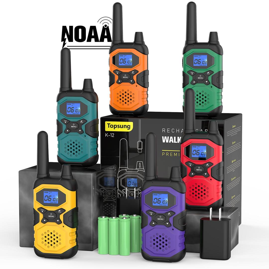 Walkie Talkies for Adults Long Range Rechargeable 6 Pack, Multi-purpose FRS 2 Way Radios with NOAA USB Chargers 4500mAh Battery for Family Seniors Care Garage Work Camping Hiking Skiing Cruise