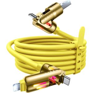 LISEN 6.6FT 240W 4-in-1 Multi Charging Cable, USB A/C to C/L, Yellow, for iPhone 16/15/14 Pro Max/MacBook/iPad Pro/Samsung Galaxy
