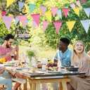Pennant Banner Flags Pastel - GREATRIL Colorful Triangle Banners for Birthday Easter Classroom School Carnival Garland Outdoor Burlap Bunting Party Decorations 4 Strings