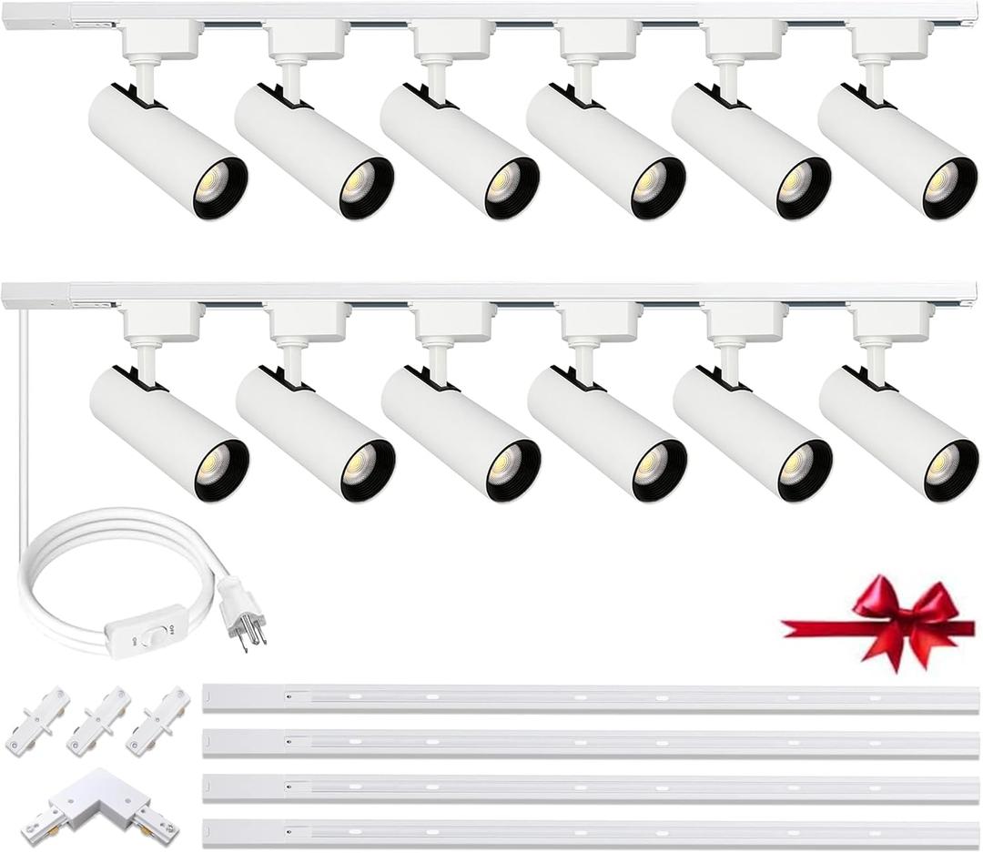 Super Brightness 6000K Cool Light Dimmable Brightness 25W 2000lm H Type LED White Track Lighting Kit System with 13 FT Track Rails, Ceiling Spotlight Fixture with Installation Package Super Brightness 6000K Cool Light Dimmable Brightness 25W 2000lm H Type LED White Track Lighting Kit System with 13 FT Track Rails, Ceiling Spotlight Fixture with Installation Package