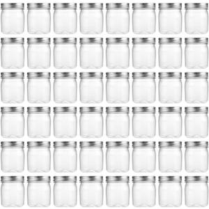 novelinks 8 oz Clear Plastic Jars with Airtight Lids, 48 Pack Plastic Mason Jars with Lids 8oz, Refillable Storage Slime Containers & Small Spice Jar for Kitchen Organization (48 Pack,Silver)