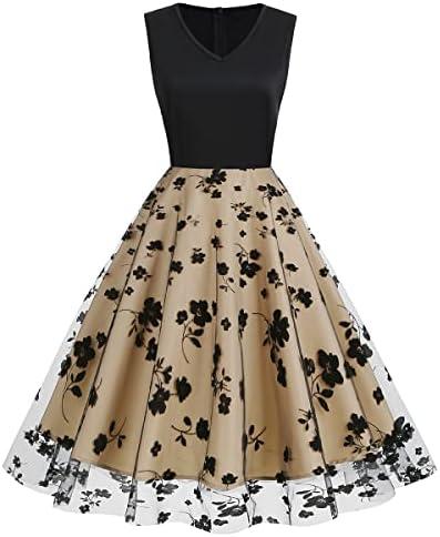 Women Keyhole Floral Embroidery Dress Sheer Mesh Illusion Vintage Cocktail Swing Dress Wedding Party Prom Tulle Evening Dress Size M L