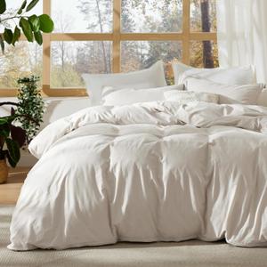 Bedsure 100% Stone Washed Cotton Duvet Cover King - Linen Grey Minimalist Cotton Duvet Cover Linen Like - 3 Pieces GentleSoft Plain Simple Bedding Set with 2 Pillow Shams (Linen Grey, King, 104"x90") (King (104" x 90"), 07 - Stone-washed Linen Grey (No Comforter))