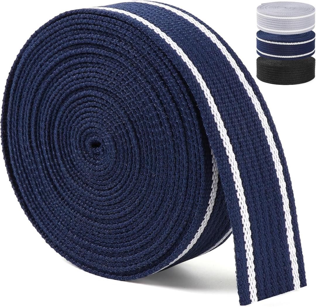 Webbing 1.5 Inch for Bag Strapes, 6 Yards Navy Blue and White Stripes Pattern Polycotton Webbing 1 1/2 Inch for Making Backpack Purse Belt Straps