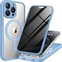 for iPhone 15 Pro Max Case, Compatible with MagSafe, Built-in Privacy Screen Protector and Camera Protection, Anti Spy Full Body Dustproof Shockproof Hard Phone Case 6.7", Sky Blue