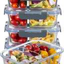 MFY 5-Pack 36 OZ Glass Storage Containers with Lids - 2 Compartment Meal Prep Set, Airtight Glass Lunch Containers, Microwave, Oven, Freezer & Dishwasher Safe, Gray (Grey)