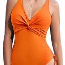 AI'MAGE Women's Tummy Control Swimsuits One Piece Bathing Suits Push Up Slimming Swimwear with Drawstring L