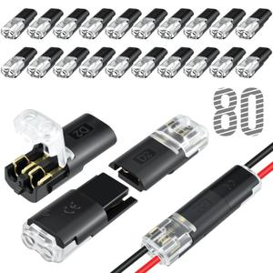 Aifeier ET 80 Pcs Double-Wire Plug-in Connector | Low Voltage Wire Connector | Quick Clip Fasteners with Locking Buckle | Led Light Strip Connectors 2 Pin | No Wire Stripping Cutting