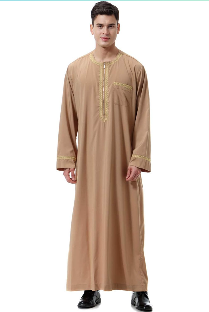 Men's Muslim Clothes Durable Kaftan Robe Dubai Long Gown Ethnic Clothes,1pc Soft Robe 7-8years